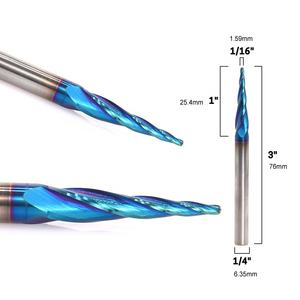 1/16 "ثلاثية الأبعاد نحت مستدق نهاية مطحنة 4 الناي ZrN/نانو الأزرق المغلفة CNC راوتر بت 5.5 درجة - Product Image 2