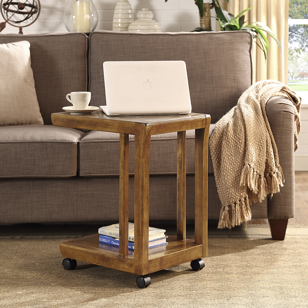 Américain Simple Conception Mobile en Bois Massif Petite Table D'appoint avec Roues