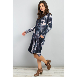 Abito midi tie-dye con scollo a V e orlo arrotondato - Product Image 5