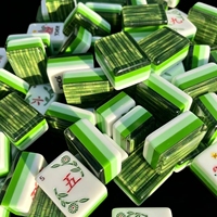Tuiles de Mahjong Américain en Bambou Jade Prêtes à l'Expédition, Ensemble Acrylique 4 Couches avec Dos Transparent Effet Bambou, Idéal pour Cadeau