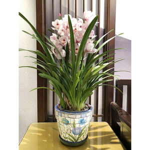 Handmade <b>Ceramic</b> Mosaic Flower <b>Pot</b> With Blue Tulip Design For Office Desk Decoration - Product Image 4