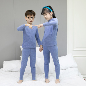 高品质冬季保暖内衣套装男童女童服装套装纯色棉弹力加厚套装 - Product Image 4