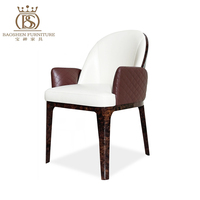 Chaises de salle à manger en cuir véritable de luxe BS Foshan, placage de noyer noir brillant, plateau en marbre, ensemble de table moderne pour villa et hôtel