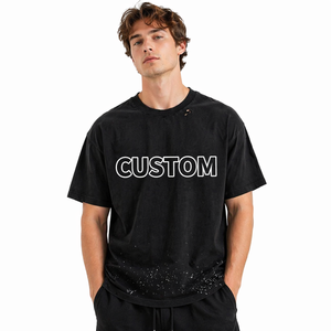 Camiseta Gráfica <span class=keywords><strong>de</strong></span> Estética Oscura con Manchas <span class=keywords><strong>de</strong></span> Pintura y Dobladillo Desgastado, Unisex, Personalizada, Oversize, para Skateboarding y Festivales <span class=keywords><strong>de</strong></span> Música - Product Image 2