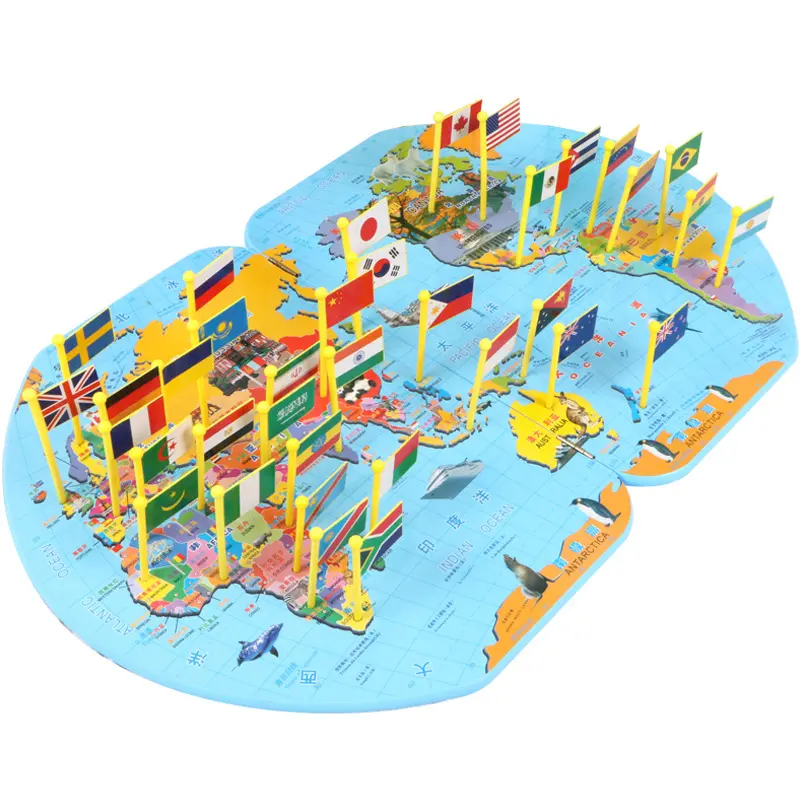 The new Children understanding of wooden puzzles world map national flag intellectual development educational toys 4-6 years old