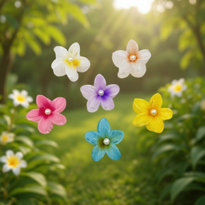 Pince à cheveux en plastique Angelina Frangipani avec perles, 8 cm, pour femmes et filles, style doux, usage quotidien, fleurs et perles - Product Image 2