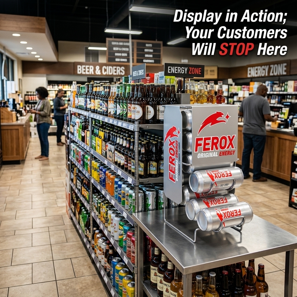 Apache Metal Beverage Display Stand Gravity Fed Energy Drink Can Dispenser Retail Soda POS Merchandiser Floor Stand Custom Logo — view 2