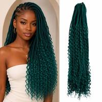 Extensions de cheveux synthétiques ondulés pour femmes, tresses au crochet style bohème vert uni, avec boucles aux extrémités