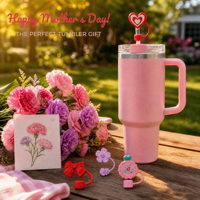Set Hadiah Hari Ibu 3D Silikon Kustom Penutup Sedotan 10mm untuk Gelas Stanley Quencher 30oz 40oz ODM OEM Grosir