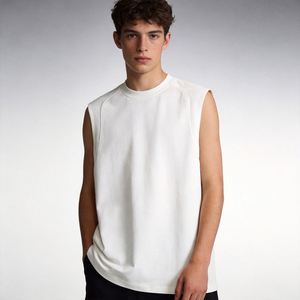 Camiseta sin mangas personalizada para hombre, de algodón, con logo bordado, estilo hip hop, oversize, cuello redondo, sin mangas, de gran gramaje - Product Image 3