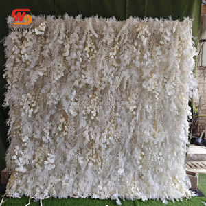 Panel de Pared Floral Enrollable Personalizado, Color Blanco Crema, con Plumas 3D, Flores y Mariposas, para Decoración de Bodas - Product Image 3