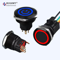 Interrupteur à bouton-poussoir LED étanche avec symbole d'alimentation, bouton métallique momentané ou à rétention avec connecteur filaire pour contrôle automobile et industriel