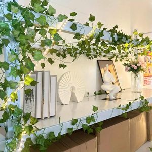 Arbustes et arbres artificiels avec feuilles de rotin, lianes vertes suspendues, herbe synthétique en plastique pour usage intérieur et extérieur - Product Image 4