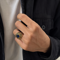 Maßgefertigter Unisex 925 Silber Blauer Zirkon Vintage Gravierter Luxus-Ring für Großhandel Schmuckkollektionen