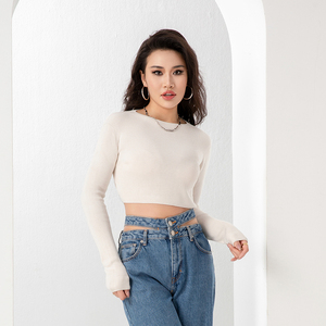 Top básico sin costuras suéter de moda para mujer Jersey personalizado tops cortos de moda para mujer camiseta - Product Image 4