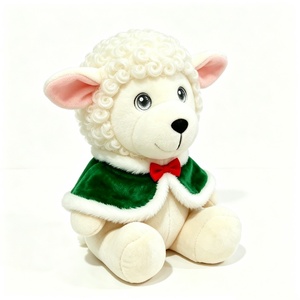 Customized Christmas cape sheep stuffed animal,<b>Red</b> <b>bow</b> tie sheep plush,Soft plush sheep with outfit,Cuddly lamb with green cape - Product Image 1