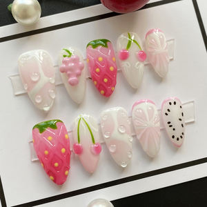 Ongles en acrylique réutilisables faits à la <span class=keywords><strong>main</strong></span> de haute qualité, <span class=keywords><strong>dessin</strong></span> à la <span class=keywords><strong>main</strong></span>, mignons, Y2K INS, ballerine, cercueil, design de salon, <span class=keywords><strong>manucure</strong></span> artificielle - Product Image 3