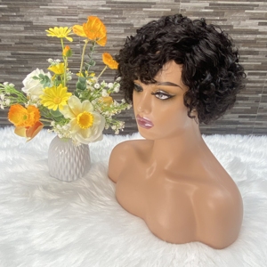 Venta al por mayor hecha a máquina Bob <span class=keywords><strong>pelo</strong></span> humano parcial Pixie corte pelucas para mujeres negras barato Pixie corte rizado PELUCAS CABELLO humano - Product Image 6