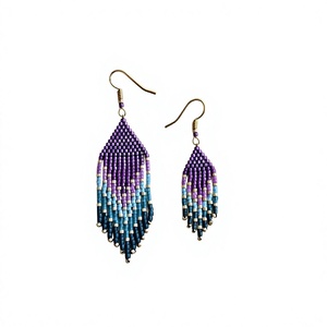 Universal Overseas Bohemian Tassel <b>Drop</b> Earrings Women's Purple Blue Beaded Gold Plated Alloy Fashion Jewelry Party Style INDIA - Product Image 1
