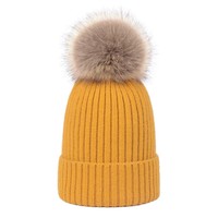 Chapeaux d'hiver à pompon en fausse fourrure, bonnet tricoté pour femmes