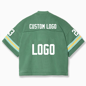 Tùy Chỉnh Nặng Bông V Cổ <span class=keywords><strong>Drop</strong></span> Shoulder Áo Phông Dài Tay Áo Áo Thun Đan Thể Thao Bóng Đá Jersey Áo Len T-Shirt Người Đàn Ông Đan Jersey - Product Image 6