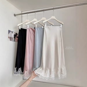 2026 Dropshipping Women <strong>Patchwork</strong> Lace Long <strong>Skirt</strong> Summer Minimalist Casual Blank Loose Midi Mermaid Satin <strong>Skirts</strong> - Product Image 1