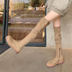 <span class=keywords><strong>Stivali</strong></span> Sopra il Ginocchio MIDO Vintage con Rivetti, Modello Slim Casual da Donna, Nuova Collezione 2025, Tacco Basso, Suola in Gomma Scamosciata, Cerniera Laterale, Doppio Stile, Invernali - Product Image 1