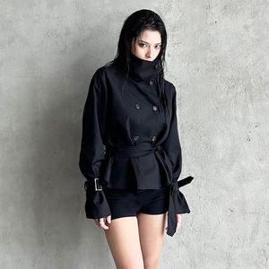 Gabardina Entallada de Color Sólido con Cuello Alto y Manga Larga, Estilo Urbano Minimalista - Product Image 3