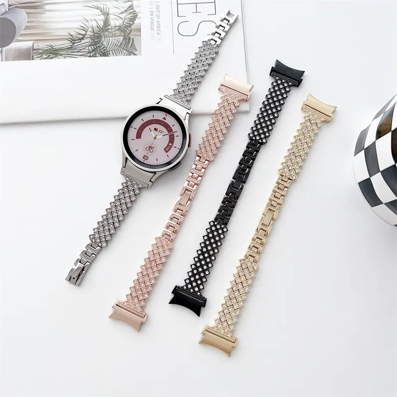 2023 new arrival Rhombic full diamond stainless steel watch band for Samsung watch 20mm women metal smart watch band