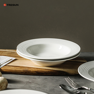 Factory Customized Elegant Embossed Round Shape Large Rim Porcelain Dinner <b>Plates</b> for Western Restaurant <b>Ceramic</b> Soup <b>Plate</b> - Product Image 6
