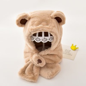 Children Plush <b>Bear</b> Hat And Scarf Set Extra Thick Warm Winter 1-6 Years Old Neck Protector For Boys And Girls - Product Image 3