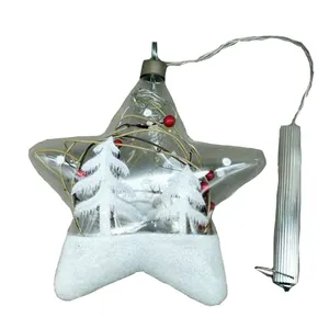 Groothandel Kerst Ornament Blowed Glas Opknoping Bal Pentagram Met Led Licht