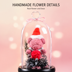 Fleur Éternelle Préservée, Ours en Fleurs Préservées, Ours en Peluche, Cadeau de Noël, Décoration de Mariage de Haute Qualité, Étanche - Product Image 6