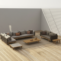Ensemble de canapés d'extérieur en teck moderne et simple, en rotin synthétique tressé, imperméable, résistant au soleil, anti-corrosion, avec coussins en éponge, pour cour et jardin