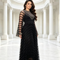 Robe longue plissée élégante en maille à manches cloche pour femme grande taille Miyaki – Nouvelle collection pour soirées et occasions formelles