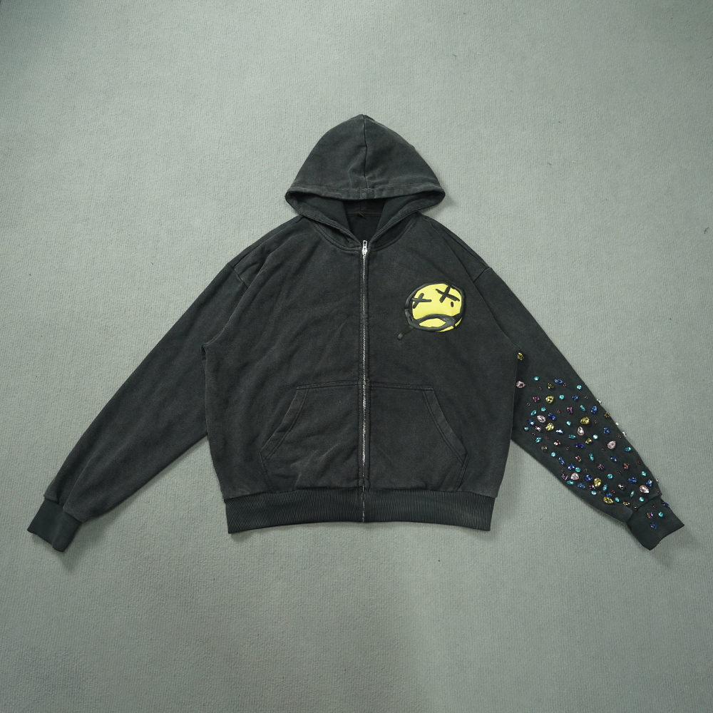 【送料込み】Stone  ★ FELPA ★ Punk Streetwear Full Zip Rhinestone Hoodie