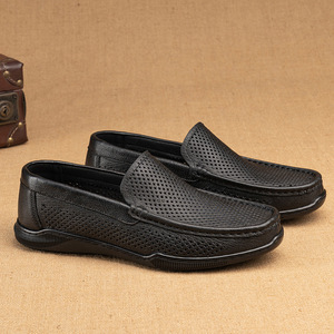Mocassins d'été respirants pour hommes en cuir véritable, bout rond, doublure en mesh, semelle extérieure en caoutchouc, semelle intermédiaire en EVA, chaussures décontractées - Product Image 2