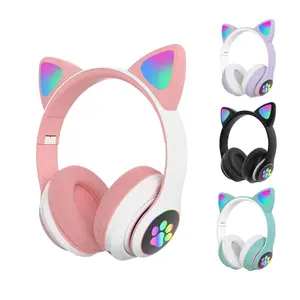 Bluetooth Headphone dengan mikrofon untuk anak-anak STN28 B39 balita hadiah nirkabel Pink kucing telinga Headset Gaming