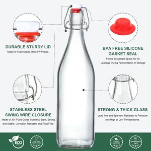 Botellas de vidrio con tapa abatible y tapones herméticos para fermentación, kombucha, hidromiel, vinagre, cerveza, kefir - Product Image 3