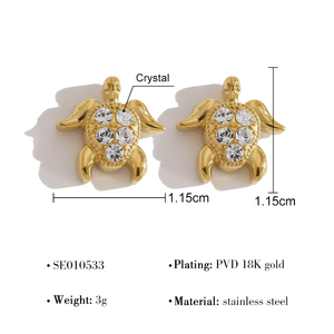 G4767 Wholesale PVD18K Glod Plated Stainless Steel <b>Cute</b> Ocean Turtle Conch Shell Stud <b>Earrings</b> with Rhinestone - Product Image 5