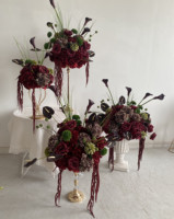 Boule de fleurs artificielles personnalisée PPS, best-seller, arrangement floral bordeaux pour la décoration de table de mariage et d'événements
