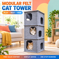 Tour pour chat modulaire personnalisée en feutre, multi-niveaux, pour intérieur, avec maisonnette, grotte et lit, et rampe d'accès. Vente en gros, OEM, ODM.