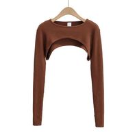 Boléro en tricot pour femme, pull court, haut court à manches longues au crochet, shrugs d'épaule pour femme
