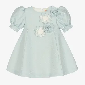 mint green baby Girls dress with white dot Summer fancy high quality kids Dress clothes for party wedding birthday