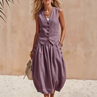Nouvel ensemble élégant jupe et gilet en lin blanc style Old Money pour femme, collection été 2026 – Tenue deux pièces haut de gamme