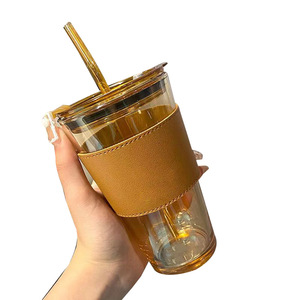 Tazza da Caffè Portatile con Cannuccia, Bicchiere da Caffè in Vetro Antigoccia Personalizzabile con Logo - Product Image 5