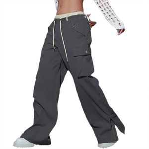 กางเกงกีฬาผู้หญิงเอวสูงแบบสตรีทแวร์กางเกงคาร์โก้ผ้าฝ้าย100ทรงหลวมมีกระเป๋า - Product Image 1