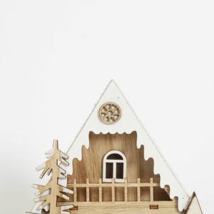 بيت قرية خشبي مضاء لعيد الميلاد، زينة طاولة، بيوت عيد الميلاد، كوخ خشبي أبيض لامع، منزل بإضاءة LED - Product Image 3