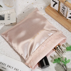20*25Cm Satin Gift Bag Promotion Custom Logo Printed Soft Silk Drawstring Hair <b>Extension</b> Bundle Wig Storage Dust Satin Pouch - Product Image 3