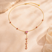 Collier Lariat Élégant SUMMLY avec Pierres Précieuses Colorées, Plaqué Or 18K, Chaîne en Acier Inoxydable et Zircon, Bijoux de Mode pour Femmes